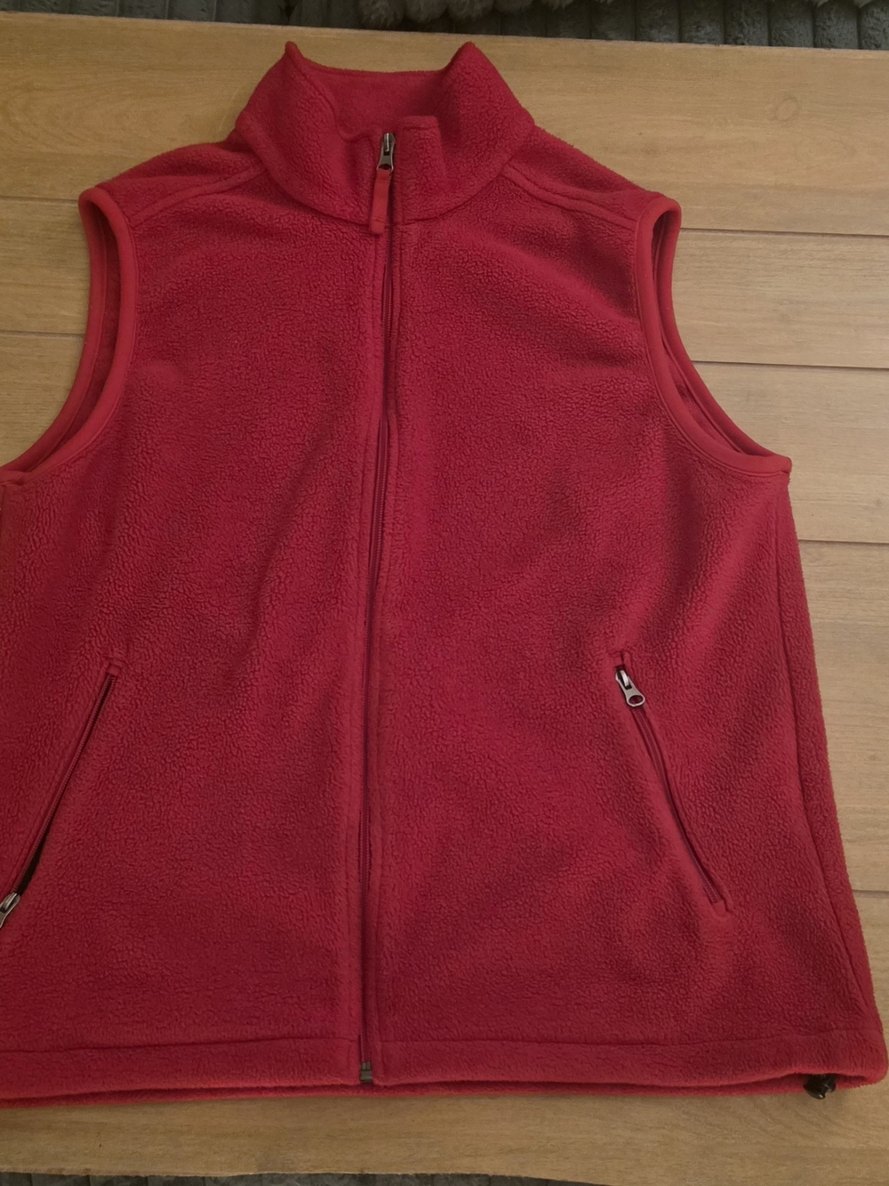 Lands' End Men's Bright Red Fleece Vest with Zip Pockets